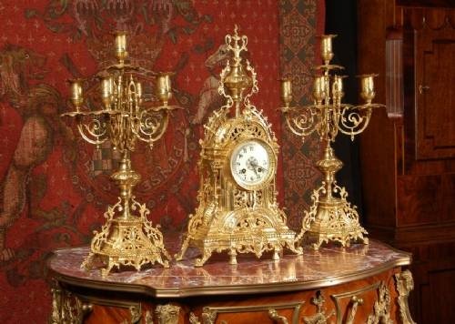 fig 1. Stunning Antique French Brass Clock Set by A. D. Mougin ~ French - Circa 1890